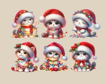 Christmas Cat PNG Bundle, Kitten Holiday Clipart for Shirts