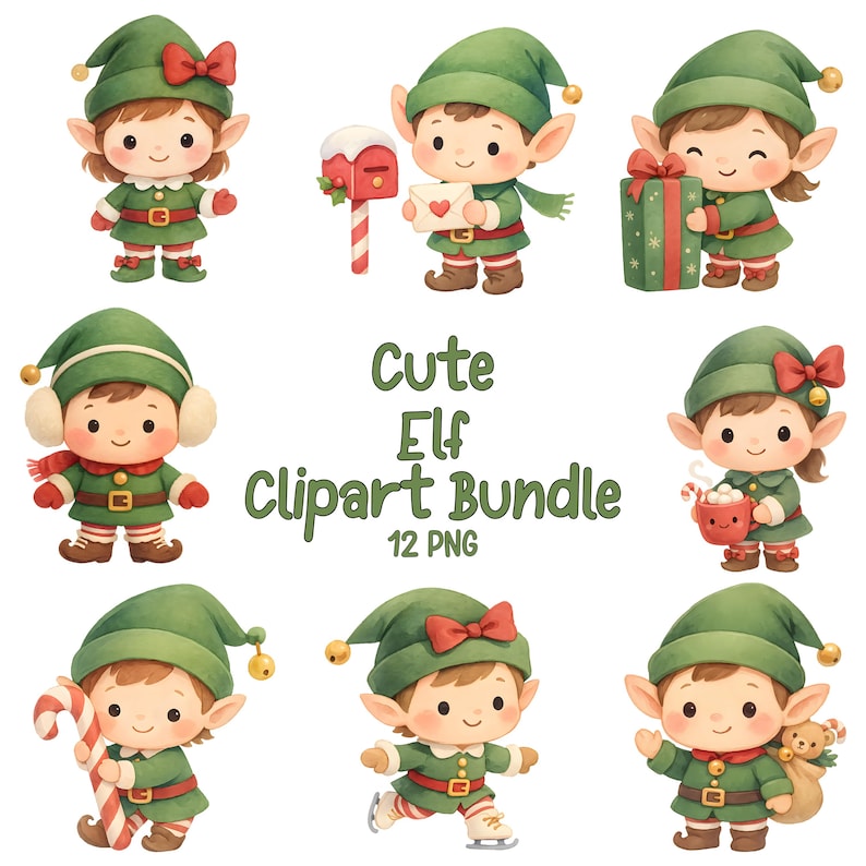Mega Christmas Clipart Bundle 490+ PNG | Cute Santa, Elves, Reindeer ...