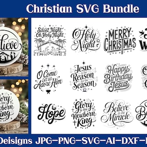 Pacote SVG cristão, svg religioso, pacote de fé, pacote svg de natividade, svg de ornamentos cristãos, pacote svg de ornamentos de natal, ornamentos redondos