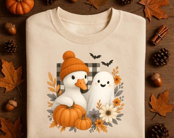 Cute Goose Ghost Fall Design PNG SVG | cozy season png | hay fall png |Trendy Goose Png, Pumpkin Season Png, Autumn Leaves Pumpkin | Harvest