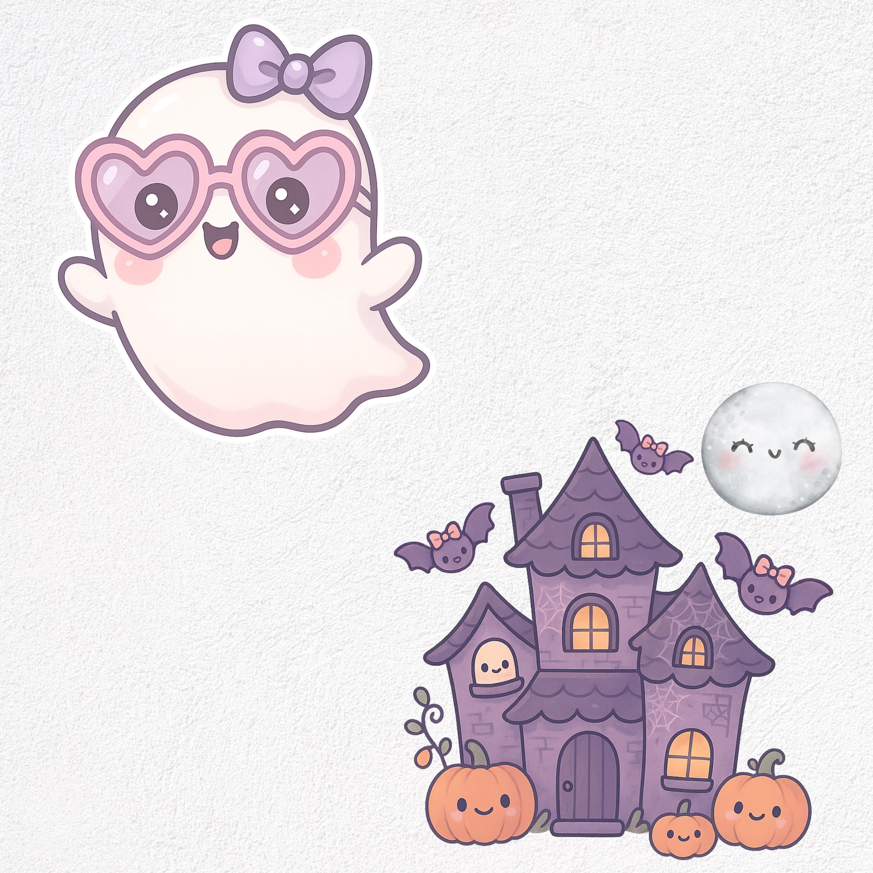 Kawaii Halloween Clipart Bundle | 13 Pastel Ghost SVG PNG for Cricut ...