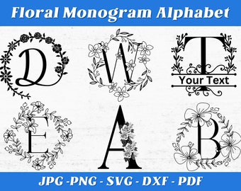 Floral Monogram SVG: Family Name Laser Cut Files (Digital Download)