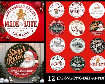 Kerstbord SVG-bundel: Feestelijke ronde ontwerpen (digitale download)
