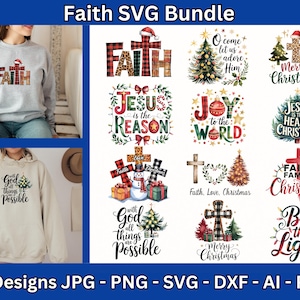 pacote de fé, pacote SVG cristão, png svg de fé, arquivos de corte de natal, pacote cristão, pacote de enfeites de natal, placas redondas de natal