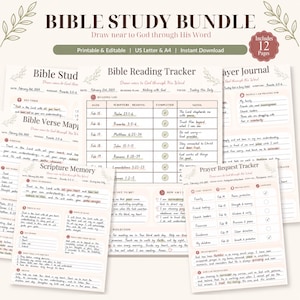 Bible Study Bundle, Printable Prayer Journal, Editable Canva Template