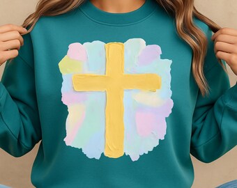 Pastel penseelstreek kruis Pasen christelijke clipart jpg png svg eps pdf