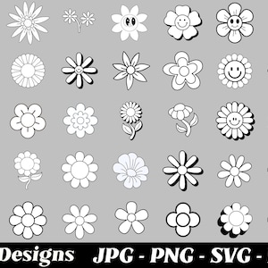 Daisy Flower SVG Bundle: Black and White Floral Designs (Digital Download)