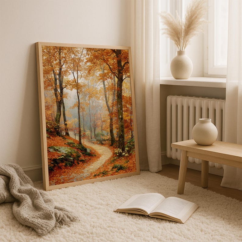 Autumn Forest Path Wall Art Printable, Fall Landscape Digital Download ...