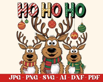 Reindeer Ho Ho Ho SVG, Christmas Design (Digital Download)