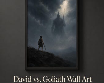 David and Goliath Wall Art, Christian Poster, Bible Print, Gift for Men, Office Decor