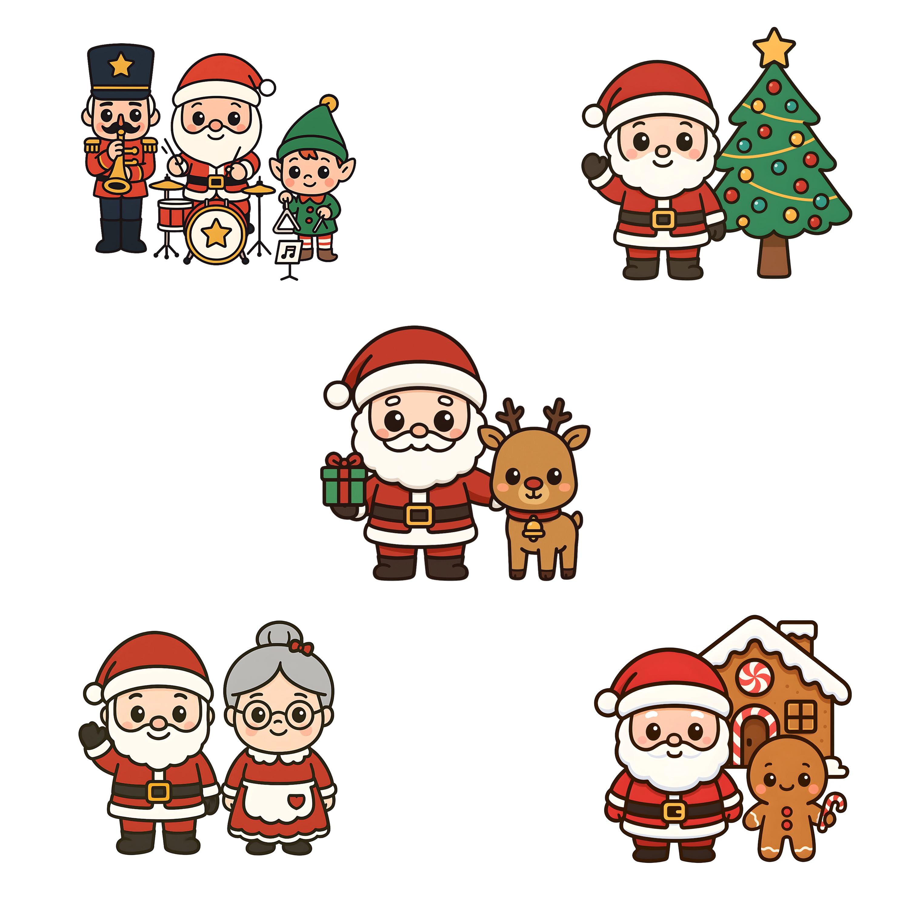 Kawaii Christmas Clipart Bundle – 56 PNG Cute Santa, Reindeer, Elf ...