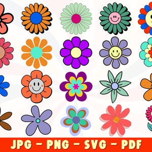 Retro Daisy Flower SVG Bundle: Groovy Floral Clipart (Digital Download)