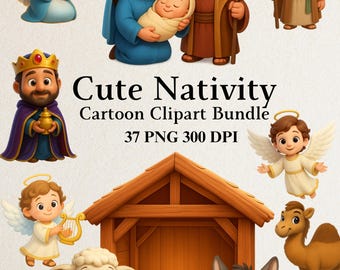 Lindo paquete de imágenes prediseñadas de la Natividad PNG / Imágenes prediseñadas cristianas / Paquete cristiano / Imágenes prediseñadas de la Natividad en acuarela / Navidad religiosa / María png
