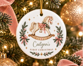 Rocking Horse First Christmas Ornament, Personalized Baby Keepsake, Nursery Tree Decor