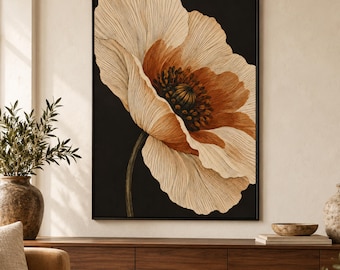 Burnt Sienna Poppy Wall Art | Vintage Botanical Floral Print | Moody Boho Home Decor