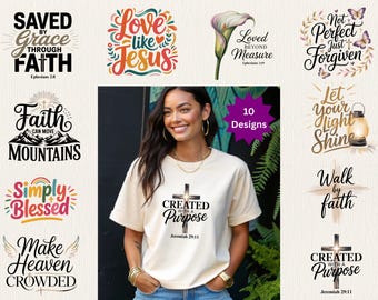 Christian SVG & PNG Bundle – Bible Verse Designs, Faith Quotes, Scripture Clipart for Cricut  Sublimation | Religious Shirt PNG Set