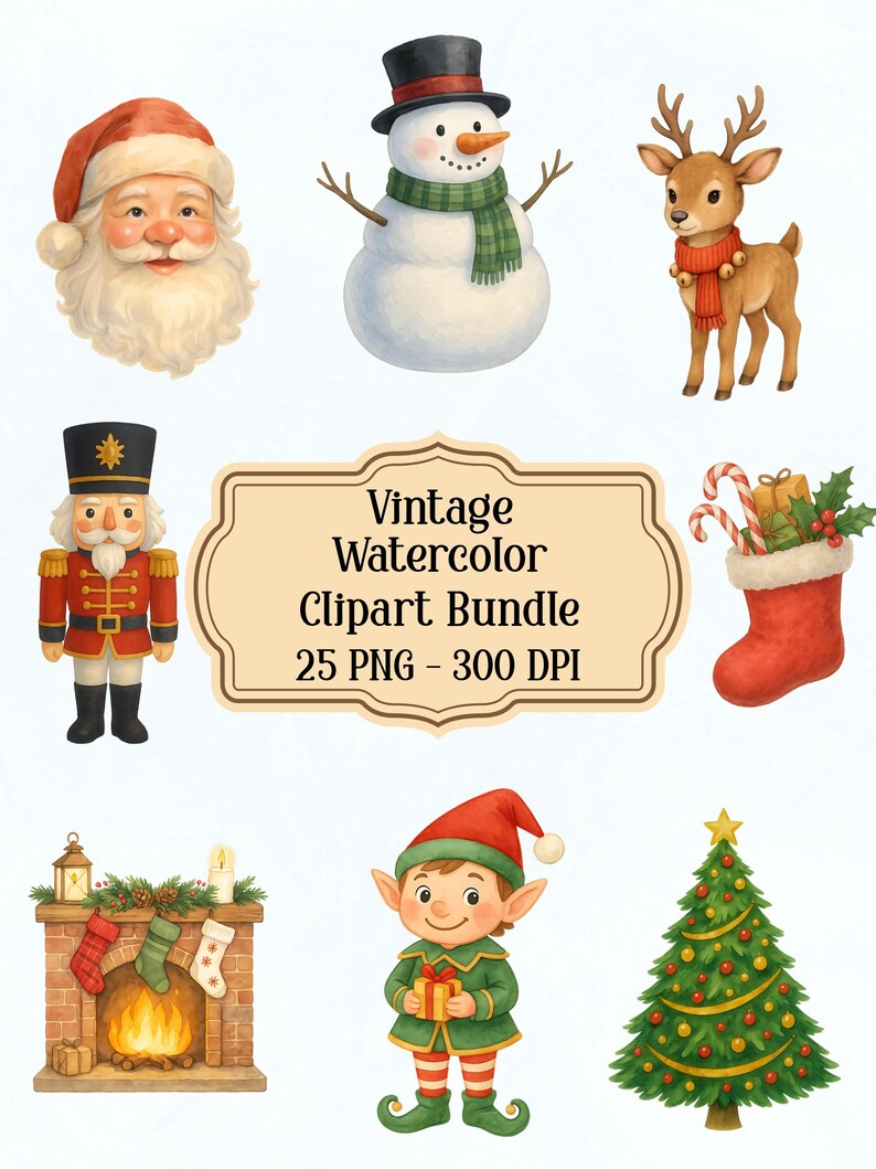 Watercolor Christmas Clipart Bundle PNG | Classic Christmas | Christmas ...