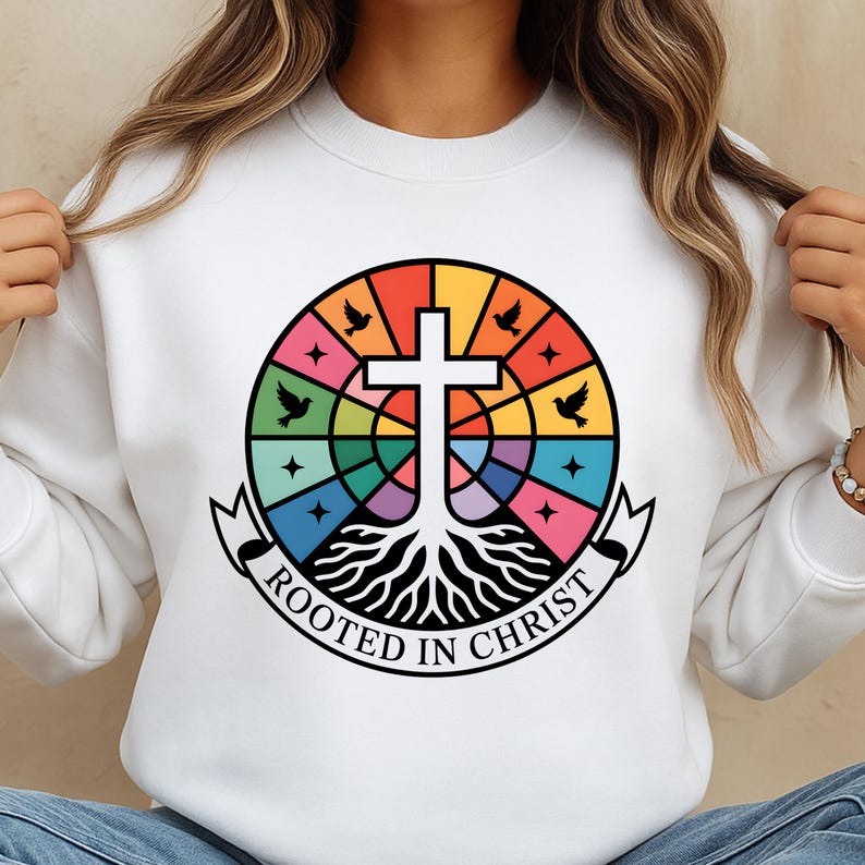 Rooted in Christ SVG PNG – Christian Cross and Roots Stained Glass ...