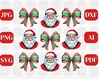 Coquette Santa Bows Christmas PNG: Retro Holiday Sublimation (Digital Download)