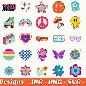 Retro SVG Bundles, Happy Face SVG, groovy svg bundle, groovy svg download, hippie svg bundle, hippie clipart, retro clipart, vintage clipart