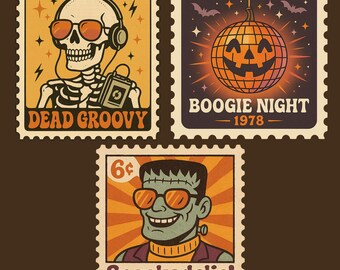 Vintage Halloween Postage Stamp Clipart | Retro Halloween