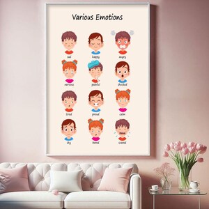 Pôster Master - Pôster com várias emoções - Impressão de gráfico de sentimentos - Arte educacional - Materiais de arte para aprendizagem - Presente para crianças, alunos e professores