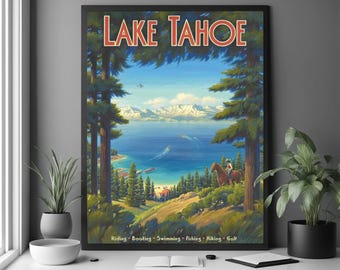 Lake Tahoe California - Riding Boating Swimming Fishing Hiking Golf - Vintage Travel Poster by Kerne Erickson