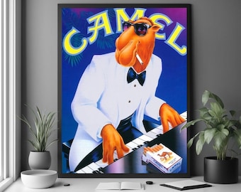 Vintage Camel Poster - Retro Camel Cigarette Advertisement - Pool Hall Wall Art - Joe Camel Style Vintage Tobacco Ad - Man Cave Bar