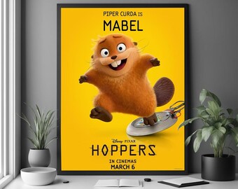 Hoppers Mabel Beaver Character Poster Cute Animated Animal Movie Wall Art Print Pixar Inspired Family Film Decor