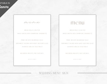 Modern Boho Wedding Dinner Menu Template, Printable Wedding Menu Card, Modern Minimalist Wedding Menu Download, Wedding Table Decor