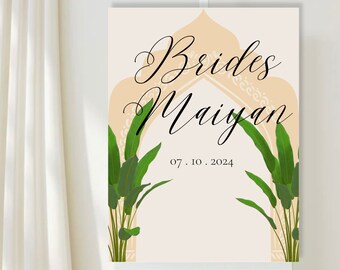 Editable Punjabi Bridal Event Sign Template | Anand Karaj Sign | Downloadable Sikh Wedding Decor | Modern Event Signage | Maiyan Tropical