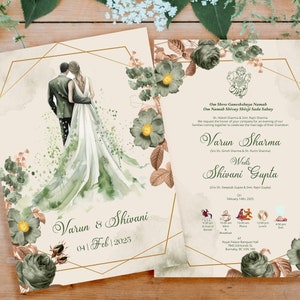 Convite de casamento hindu, casamento indiano, casamento gujrati, cartão de recepção, convite Ganesh Pooja, sinal de boas-vindas, sinal de casamento