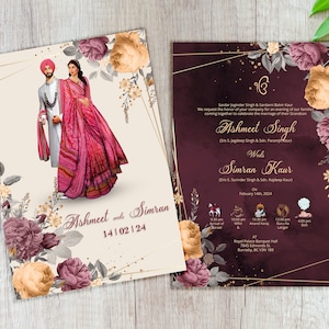 Anand Karaj uitnodiging, Sikh bruiloft, Punjabi bruiloft, bruiloft details, Indiase bruiloft, welkomstbord, bruiloft teken, minimalistische trouwkaarten