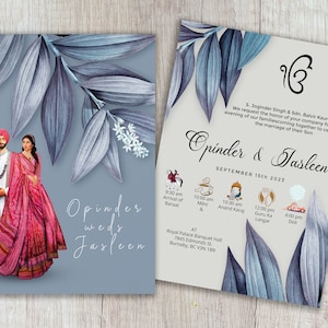 Convites de casamento para Sikh Punjabi Indiano Minimalista Anand Karaj Cartões Simples convites de casamento Punjabi cartões de papelaria de casamento indiano