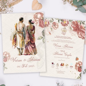 Convite de casamento de casal hindu, casamento indiano, casamento gujrati, cartão de recepção, convite Ganesh Pooja, sinal de boas-vindas, sinal de casamento