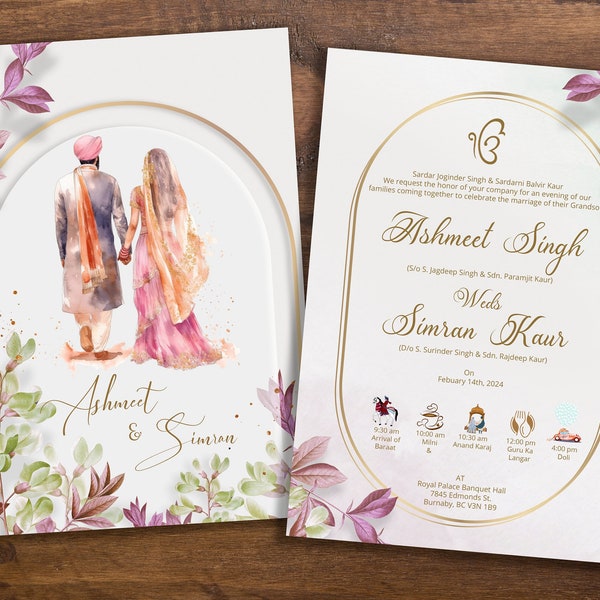 Sikh Wedding Card, Anand Karaj Card, Punjabi Wedding, Wedding Details, Invitation cards for Indian Wedding, Welcome Sign, Wedding Sign