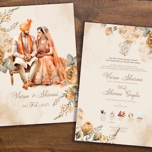 Convite de casamento indiano, casamento hindu, casamento Gujrati, cartão de recepção, convite Ganesh Pooja, sinal de boas-vindas, salve a data