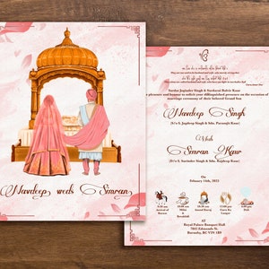 Cartão de casamento Sikh, Anand Karaj, casamento Punjabi, detalhes do casamento, casamento indiano, placa de boas-vindas, placa de casamento, placa Sangeet, placa Haldi