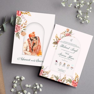 Personalisierte Sikh-Hochzeitskarte, Anand Karaj, Empfang, Weg, Verlobung, Mehndi, Haldi und Choora-Einladungen