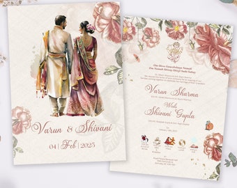 Hindu-Paar-Hochzeitseinladung, indische Hochzeit, Gujrati-Hochzeit, Empfangskarte, Ganesh Pooja-Einladung, Willkommensschild, Hochzeitsschild