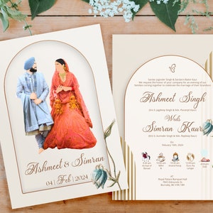Gepersonaliseerde Sikh-huwelijksuitnodigingen, Anand Karaj, Receptie, Pad, Verloving, Mehndi, Haldi en Choora-uitnodigingen