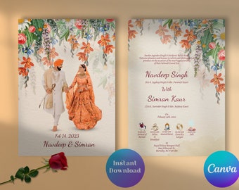 Brautpaar Hochzeitseinladung, Brautpaar Einladung, Punjabi Hochzeit, Hochzeitsdetails, indische Hochzeit, digitale Hochzeitseinladung