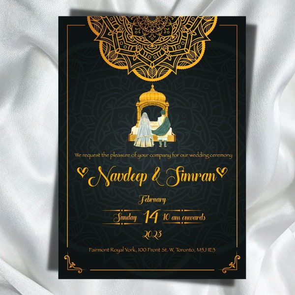 Indian Wedding Invitation Card, Sikh Wedding Invitation Card, Anand Karaj Card, Punjabi Wedding, Hindu Wedding Invitation, Wedding Sign