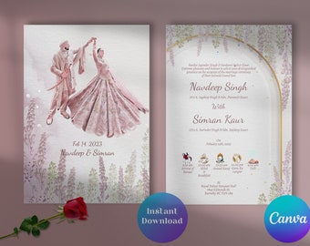 Bride and Groom Wedding Invitation, Punjabi Invitation, Punjabi Wedding, Wedding Details, Indian Wedding, Digital Wedding invite