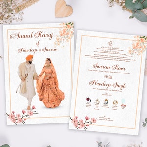 Anand Karaj uitnodiging, Sikh bruiloft, Punjabi bruiloft, bruiloft details, Indiase bruiloft, welkomst teken, bruiloft teken, minimalistische trouwkaarten
