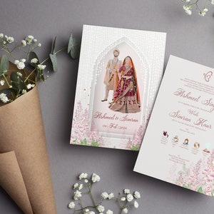 Convites de casamento elegantes e simples, convites Anand Karaj, recepção, caminho, noivado, Mehndi, Haldi e Choora