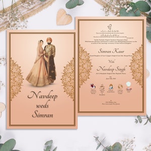 Anand Karaj uitnodiging, Sikh bruiloft, Punjabi bruiloft, bruiloft details, Indiase bruiloft, welkomst teken, bruiloft teken, minimalistische trouwkaarten