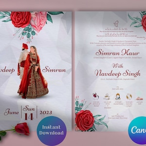Carte de mariage sikh, carte Anand Karaj, faire-part de mariage, mariage punjabi, détails de mariage, mariage indien, invitation de mariage numérique