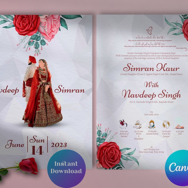 Sikh Wedding Card, Anand Karaj Card, Wedding Invitation, Punjabi Wedding, Wedding Details, Indian Wedding, Digital Wedding invite