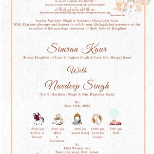 Sikh Wedding Invitation Card, Wedding Invitation, Anand Karaj Card ...